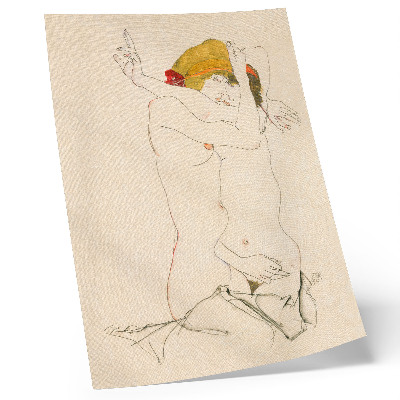 Decoratieve poster Twee vrouwen die elkaar omarmen (1913) van Egon Schiele – een vrouwelijke lijntekening uit de collectie van The MET