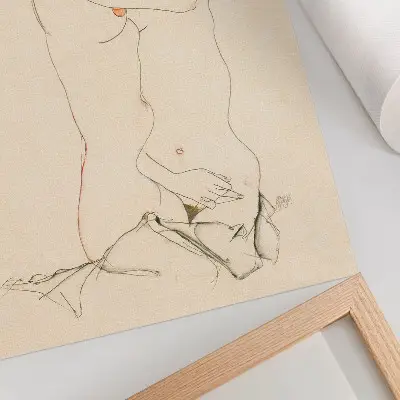 Decoratieve poster Twee vrouwen die elkaar omarmen door Egon Schiele uit 1913, een vrouwelijke lijntekening uit de collectie van The MET