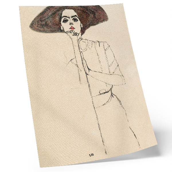 Poster Portret van een vrouw (1910) van Egon Schiele – een vrouwelijke lijntekening uit de collectie van The MET