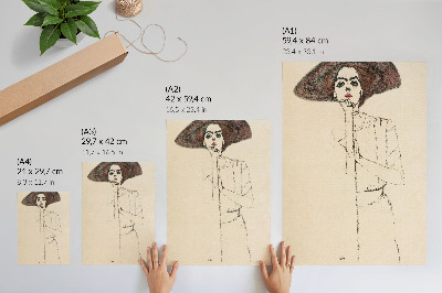 Poster Portret van een vrouw (1910) van Egon Schiele – een vrouwelijke lijntekening uit de collectie van The MET