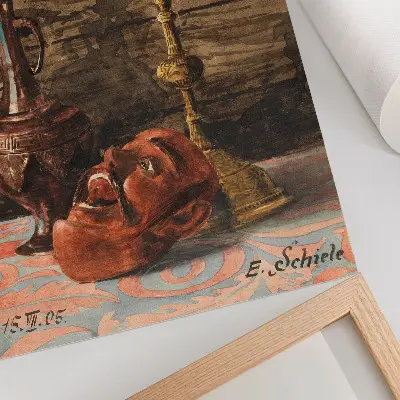 Stilleven met kandelaar, vaas en masker van Egon Schiele decoratieve poster