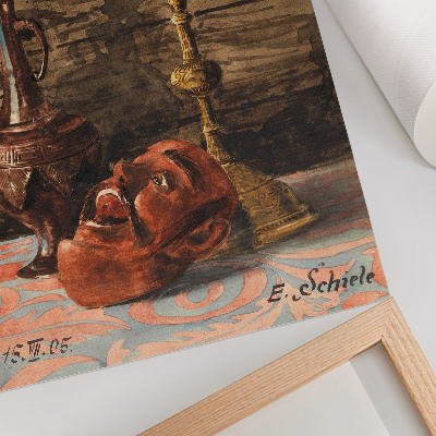 Decoratieve poster Stilleven met kandelaar, vaas en masker van Egon Schiele