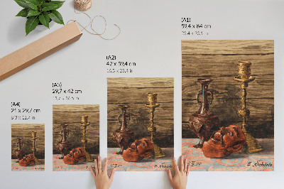 Decoratieve poster Stilleven met kandelaar, vaas en masker van Egon Schiele