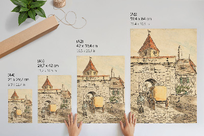 Wandposter Stadspoort met koets (studentenwerk) van Egon Schiele
