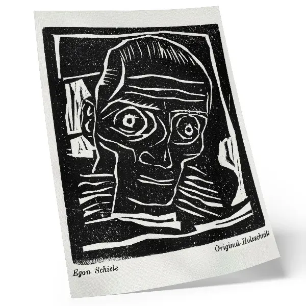Poster abstracte illustratie van een hoofd door Egon Schiele uit Die Aktion, jaargang 6, nr. 39/40 (1916)