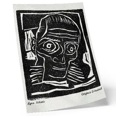 Poster abstracte illustratie van een hoofd door Egon Schiele uit Die Aktion, jaargang 6, nr. 39/40 (1916)