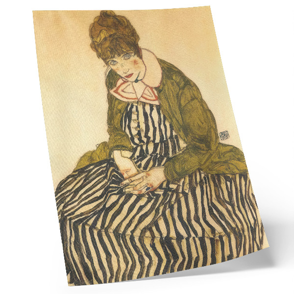 Wandposter Portret van Edith Schiele in een gestreepte jurk (1915) door Egon Schiele