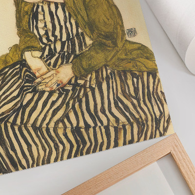 Wandposter Portret van Edith Schiele in een gestreepte jurk (1915) door Egon Schiele