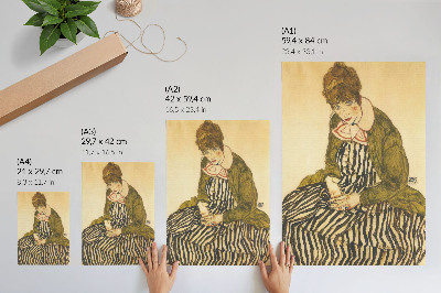 Wandposter Portret van Edith Schiele in een gestreepte jurk (1915) door Egon Schiele