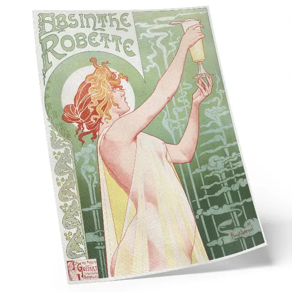 Wandposter chromolithografie van Absinthe Robette door Privat Livemont uit 1896