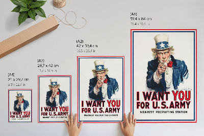 Wandposter Opsporingsposter voor Amerikaanse soldaten, een esthetische lithografie van James Montgomery Flagg.