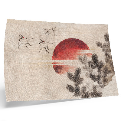 Poster Vogels en zonsondergang van Katsushika Hokusai uit het schetsalbum (1814), vintage Japanse houtsnede.