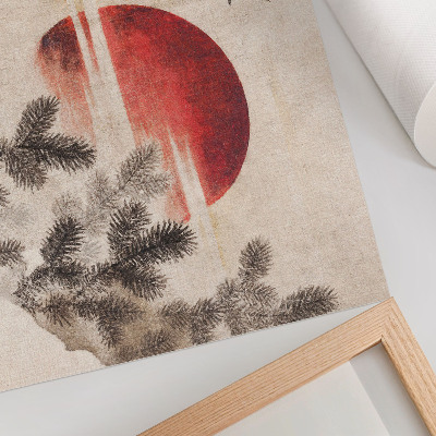 Poster Vogels en zonsondergang van Katsushika Hokusai uit het schetsalbum (1814), vintage Japanse houtsnede.
