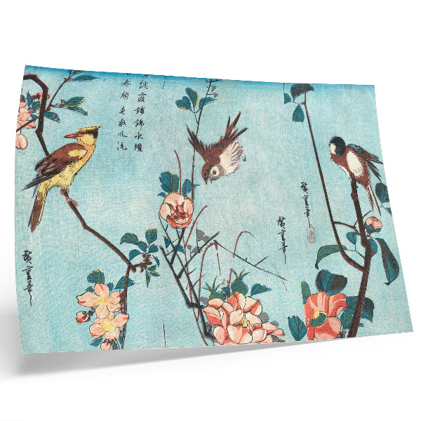 Moderne decoratieve poster Japanse vogels en bloemen (1833) – vintage houtsneden van Utagawa Hiroshige