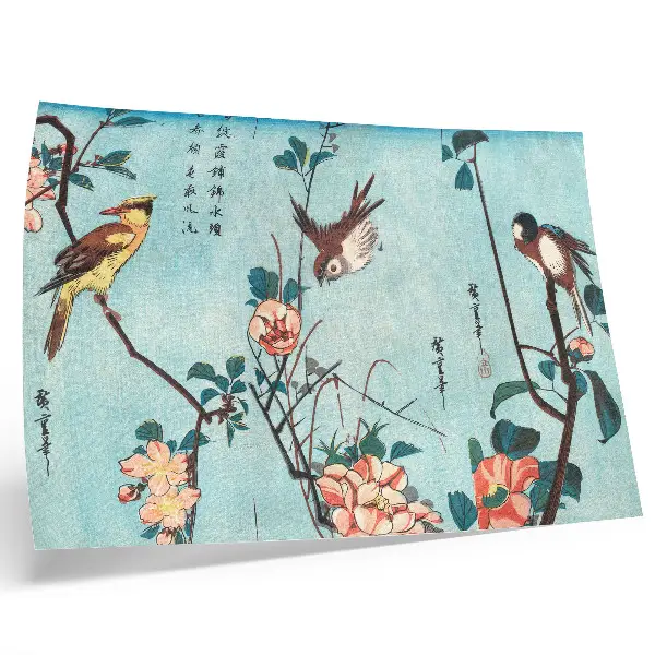 Moderne decoratieve poster vintage houtsneden van Japanse vogels en bloemen uit 1833 door Utagawa Hiroshige