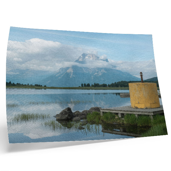 Moderne decoratieve poster Bergen, meer, wolken, brug
