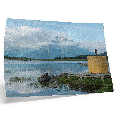 Moderne decoratieve poster Bergen, meer, wolken, brug