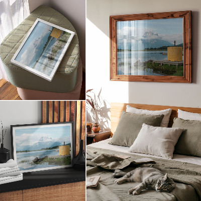 Moderne decoratieve poster Bergen, meer, wolken, brug