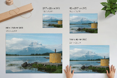 Moderne decoratieve poster Bergen, meer, wolken, brug