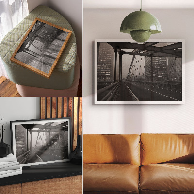 Moderne decoratieve poster Stadsbrug, majestueuze gebouwen, sobere elegantie