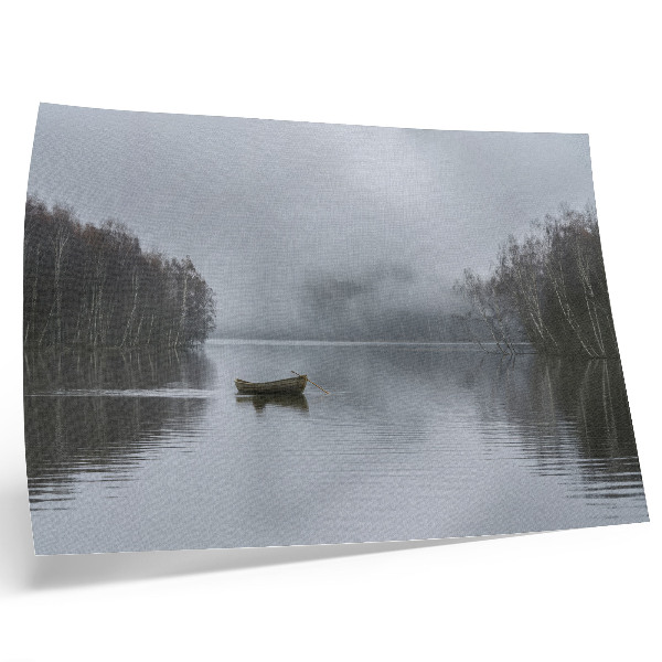 Moderne decoratieve poster Hemel en water, mist en bomen, rust en stilte.
