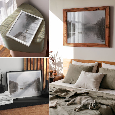 Moderne decoratieve poster Hemel en water, mist en bomen, rust en stilte.