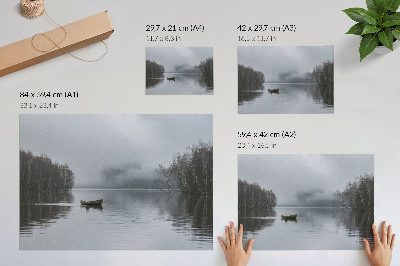 Moderne decoratieve poster Hemel en water, mist en bomen, rust en stilte.