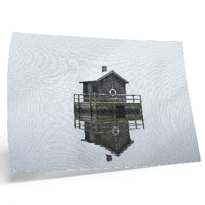 Stijlvolle wandposter Houten huisje aan het water, symmetrie, minimalisme