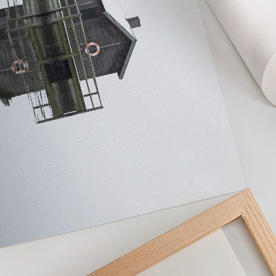 Stijlvolle wandposter Houten huisje aan het water, symmetrie, minimalisme