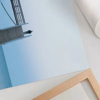 Moderne decoratieve poster met een minimalistisch ontwerp van een persoon op een trap in een architecturale stijl