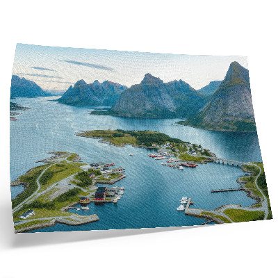 Stijlvolle wandposter Fjorden, bergen, stad, rust en harmonie