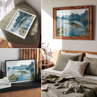 Stijlvolle wandposter Fjorden, bergen, stad, rust en harmonie