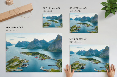 Stijlvolle wandposter Fjorden, bergen, stad, rust en harmonie