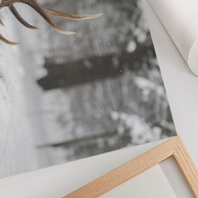 Moderne decoratieve poster Geweien in de sneeuw, winterbos, natuurlijke rust