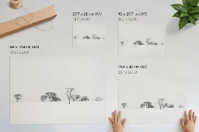 Stijlvolle wandposter minimalistisch landschap met winterbomen voor een rustgevende uitstraling