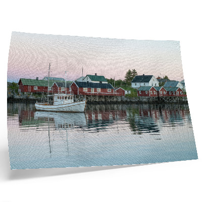 Stijlvolle wandposter De kubistische rode huizen aan het meer stralen.