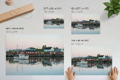 Stijlvolle wandposter De kubistische rode huizen aan het meer stralen.