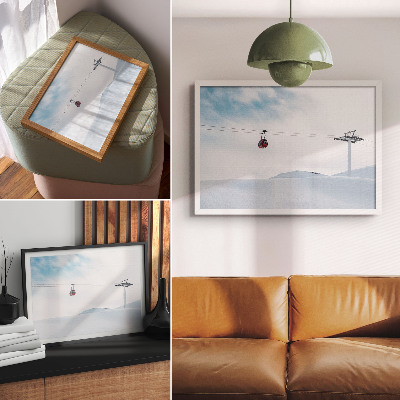 Moderne decoratieve poster Bergen, kabelbaan, lucht, dynamisch kleurcontrast