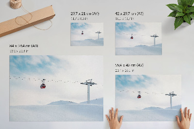 Moderne decoratieve poster Bergen, kabelbaan, lucht, dynamisch kleurcontrast
