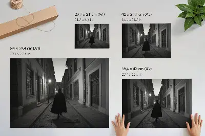 Poster donkere straat met een mysterieuze figuur in een nostalgische sfeer