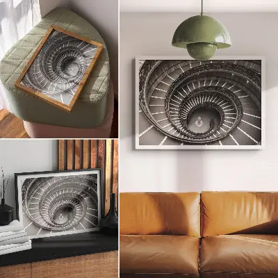 Moderne decoratieve poster met architecturale wenteltrap