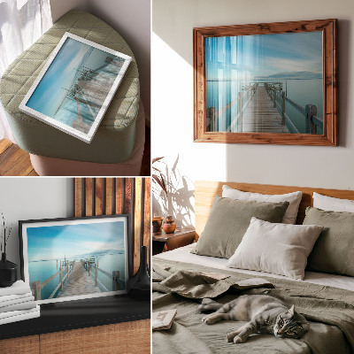 Moderne decoratieve poster Brug over het meer, blauw, rust, eenvoud
