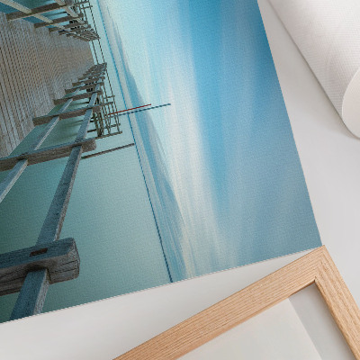 Moderne decoratieve poster Brug over het meer, blauw, rust, eenvoud