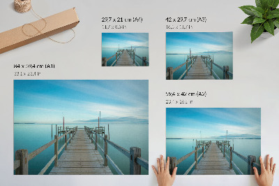 Moderne decoratieve poster Brug over het meer, blauw, rust, eenvoud