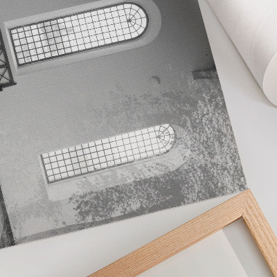 Poster Minimalistisch interieur met ramen en planten.