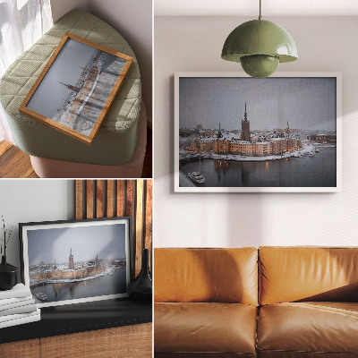 Moderne decoratieve poster Winterstad, pittoreske architectuur, harmonie