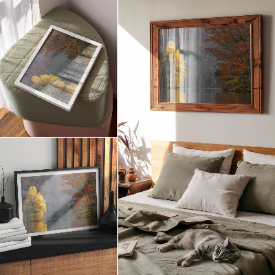 Moderne decoratieve poster Herfstkleuren, meer, vredige sfeer, harmonie