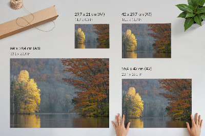 Moderne decoratieve poster Herfstkleuren, meer, vredige sfeer, harmonie