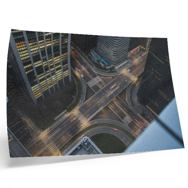 Stijlvolle wandposter Stadspanorama van bovenaf, nachtelijke verlichting, moderniteit