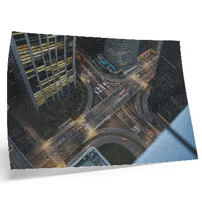 Stijlvolle wandposter stadspanorama van bovenaf met nachtverlichting en een moderne uitstraling